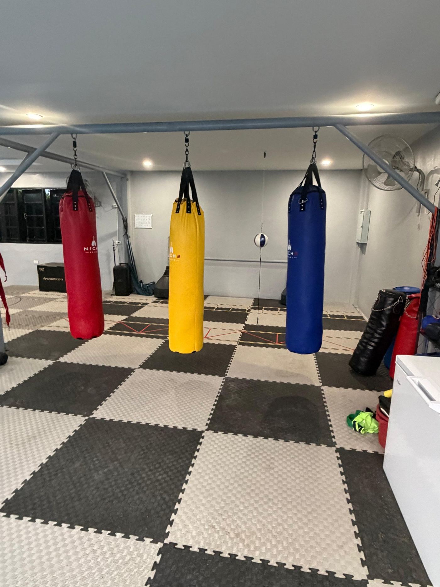 Heavy bags on chequered mats